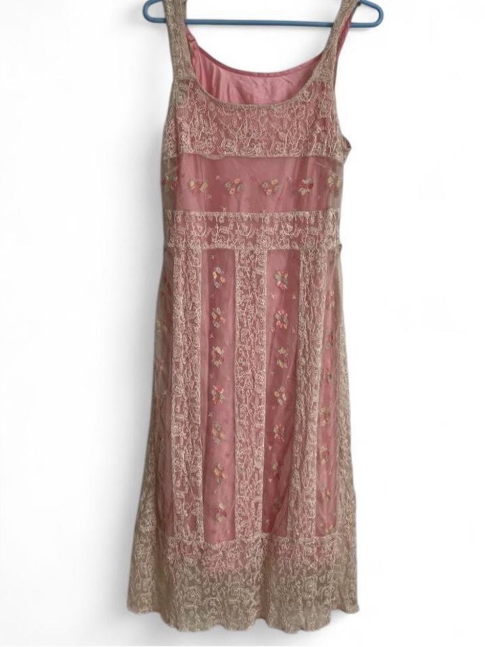 Vintage Handmade Pink Lace Mesh Dress Removable Slip Cottagecore XS/S